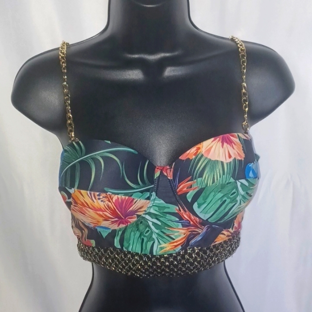 Swim top with chain straps, sz S, C cup